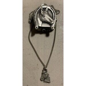 Ms Dee Pewter Horse Trinket Box Brooch & Necklace 16” Jewelry #25